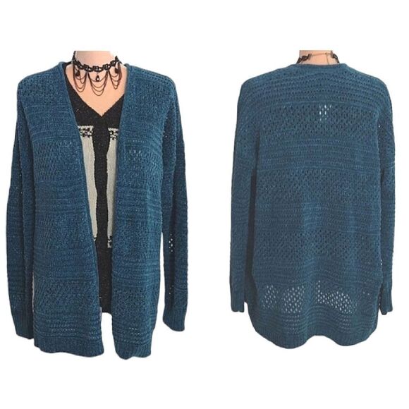 Lane Bryant Teal Metallic Long Sleeve Open Knit Cardigan Plussize 14/ 16 - Picture 11 of 16